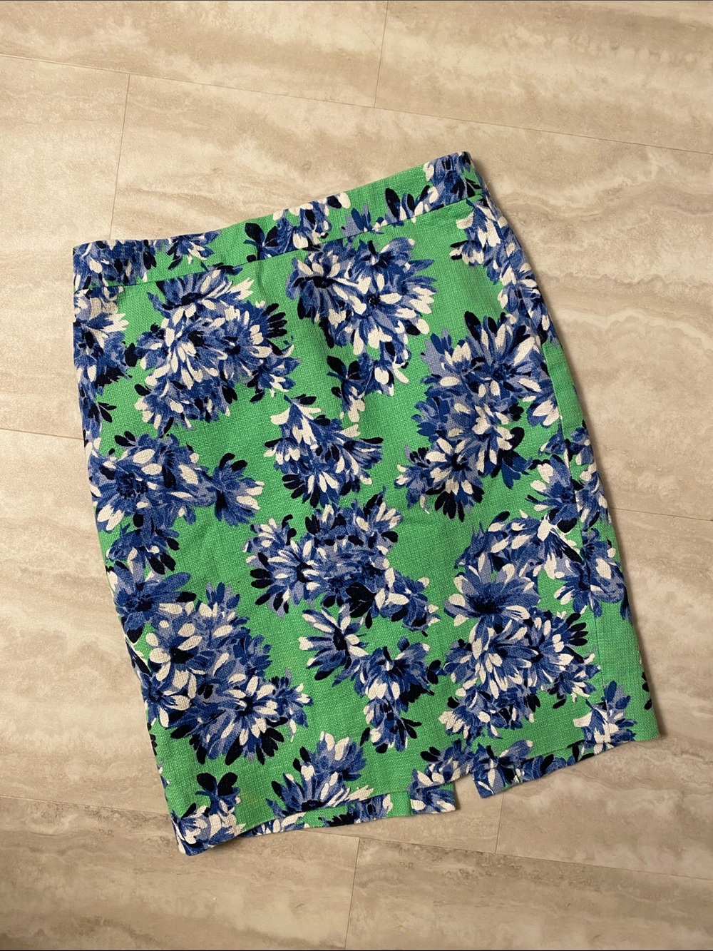J. Crew 00 Green The Pencil Skirt with Blue Floral Print